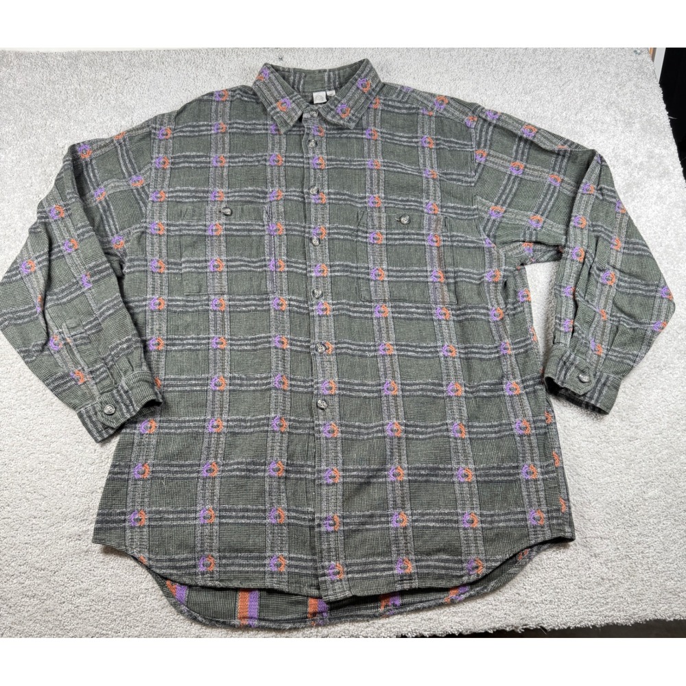 The Territory Ahead Flannel Shirt Mens XXL Tall Green Plaid Long Sleeve Cotton